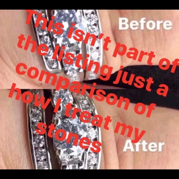 2 pcs 925 silver Engagement Ring Wedding Band set - Picture 6 of 6